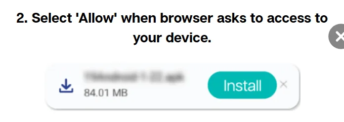 Browser prompt allowing device access before the We1Win APK download