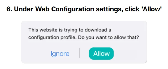 Allowing Web Configuration for the We1Win app on iPhone