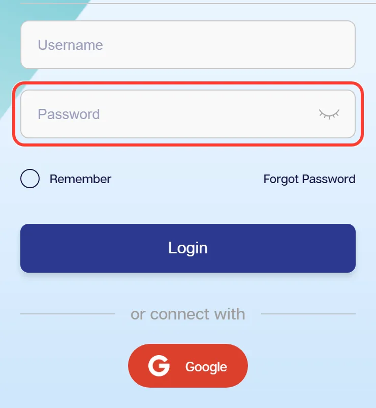 Password field and Remember option at We1Win log in