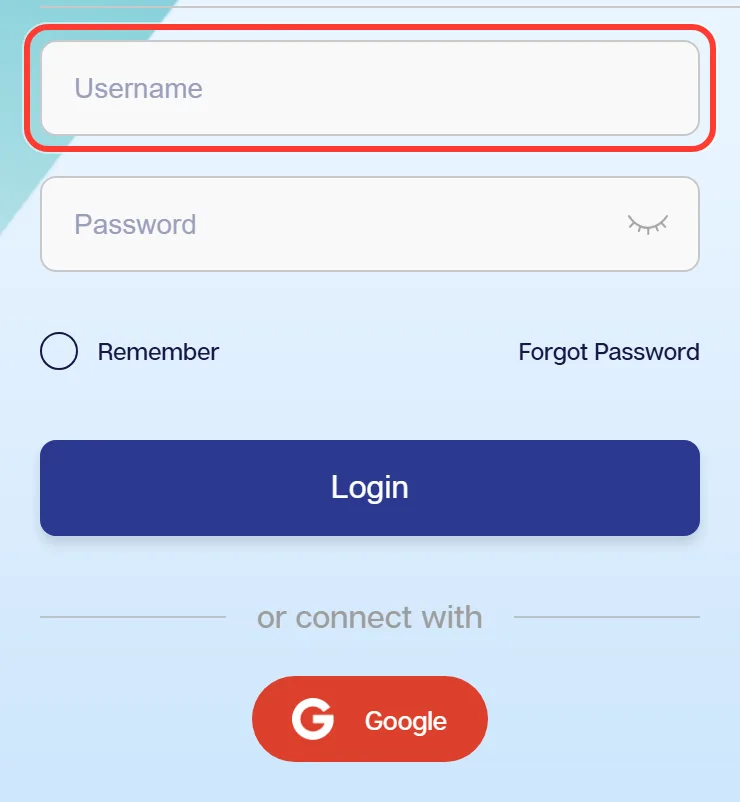 Username field in the We1Win login window